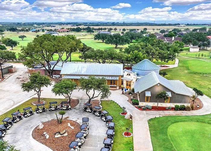Aerial view of the practice area and clubhouse