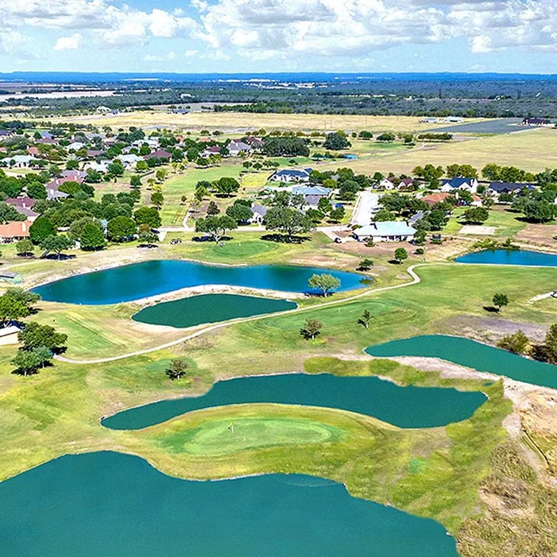 Aerial view of the course and ponds